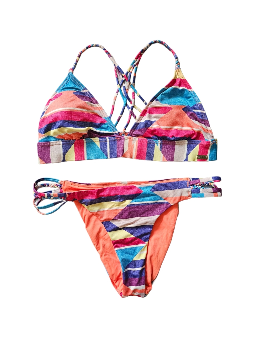 Y2K Roxy Colorful Vintage Triangle Bikini 2 pc 2000s Women's size Small Swim - Picture 1 of 10